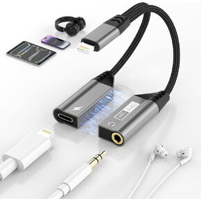 Magnetic Lightning to 3.5mm Audio Jack & Charging Adapter 2-in-1 iphone Charger and Headphone Dongle for iPhone 14/13/12/11/X/8,iphone Headphone Converter Splitter Fast Charge & Lossless Audio Sync