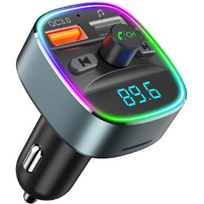 Nulaxy Bluetooth FM Transmitter, Bluetooth Car Adapter with Dual USB Charger Wireless Radio Car Kit MP3 Player Support TF Card & USB Disk, Hands-Free Calling, 7 Colors Led Backlit Light, Black