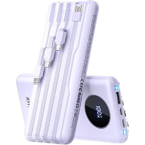 Portable-Charger-Power-Bank Travel Essentials Battery Pack USB C 10000mAh Built in Cable 22.5W Phone Fast Charging Powerbank Compatible with iPhone 16 15 14 13 12 11 iPad Samsung Google (Black)