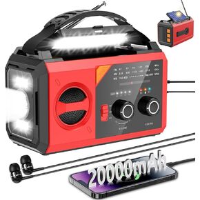 30000mAh Emergency Weather Radio with Wireless Speaker, 111000mWh NOAA/AM/FM Hand Crank Solar Radio with Flashlight Cell, Phone Charger, Compass, Reading Lamp, SOS Alarm