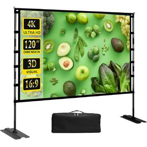 Upgrade Projector Screen Heavy-Duty Stand 120 inch Portable Projection Screen 16:9 4K HD Front Projections Movies Screen with Carry Bag for Indoor Outdoor Home Theater Backyard Cinema Travel