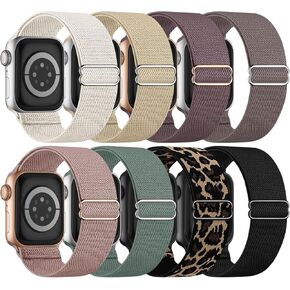 8 حزمة مسطّحة منفردة حلقة منفردة متوافقة مع نطاقات Apple Watch للنساء 40 ملم 38 مم 41 مم 42 مم 45 مم 45 مم 46 مم 49 مم ، حزام مرن مضفر نايلون لسلسلة IWatch 10 9 8 7 6 SE 5 4 3 Ultra Ultra 2