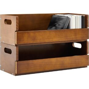 2 Pcs Wooden Cd Storage Box Holder Racks Cassette Tape Display Stand with Carrying Handles,Organizer Shelf for Movie Cases, Dvds, Cd Organizer Can Store up to 36 Pcs