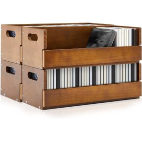 4 Pcs Wooden Cd Storage Box Cd Holder Cd Storage Racks Cassette Tape Display Stand with Carrying Handles, organizer Shelf for Movie Cases, Dvds, Cd Organizer Can Store up to 36 Cds (Brown)