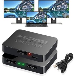 HDMI Splitter 1 in 2 Out for Dual Monitors, 4K Dual HDMI Adapter Extender for 2 Monitors- Copy 1 Source to 2 Displays at The Same Time