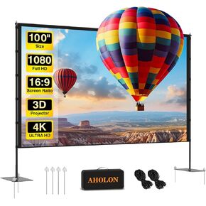 Outdoor Projector Screen with Stand - 100 inch Portable Projector Screen Indoor Outdoor Projection Screen 16:9 4K HD Outdoor Movie Screen with Carry Bag,Enioy Home Theater Projection Screen.