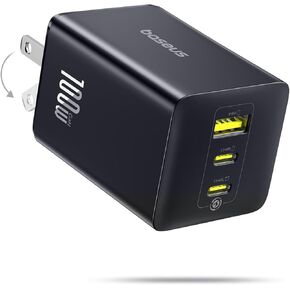Baseus 100W USB C Charger Block, 3-Port GaN Foldable Compact PPS Wall Charger, Fast Power Adapter for MacBook Pro/Air, iPad, iPhone 16/15, Galaxy S24, Steam Deck & More