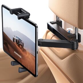 Car Headrest iPad Holder - [Aluminium Lockable Arm] Universal Car Tablet Mount Backseat with Foldable Wide Clip, Road Trip Essentials for Kids, for iPad Pro, Air, Mini, Galaxy, 6.1-13" Device