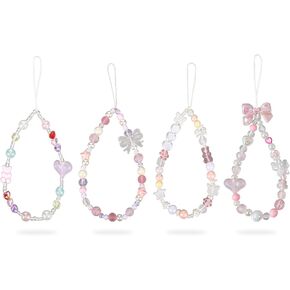 Pink Beaded Phone Wrist Straps, Y2K Phone Case Charms Camera Charm Strap, Lanyard Keychain Wristlet Aesthetic Cellphone Charm