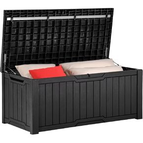 YITAHOME 80 Gallon Outdoor Storage Box, Large Water Resistant Resin Deck Box, Indoor Outdoor Lockable Storage Container for Patio, Garden, Cushions, Tools, Equipment (Taupe)