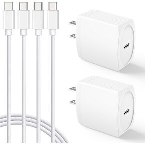 20W USB C شاحن سريع متوافق مع iPhone 16/16 Plus/ 16 Pro Max/ 15/ iPad Pro ، 2Pack PD USB Clock مع كابل من النوع 6 قدم إلى C