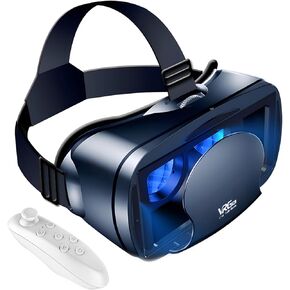 VR Headset, 3D VR Glasses Virtual Reality Goggles Anti-Blue Light for iPhone & Android Compatible 5.0-7.0 inch, Adjustable 3D Glasses Headset Helmets with Controller, for Movies,TV & Video Games