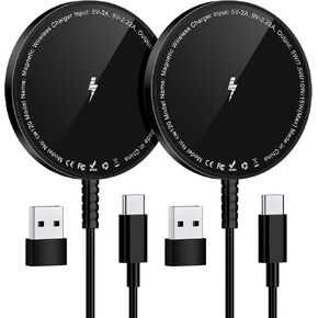 Magnetic Wireless Charger for iPhone: Compatible with Magsafe Charger iPhone 16 15 14 13 12 Series & Airpods 4 3 2 Pro - Fast 15W Max Charging Pad Strong Magnet, Dual USB-C/A Ports-Home Office Travel