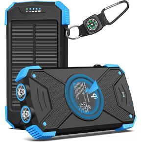 BLAVOR Solar Charger Power Bank 10,000mAh, Portable Wireless Charger, 20W Fast Charging External Battery Pack with USB C for Cell Phones, Solar Panel Charger with Dual Flashlight for Camping