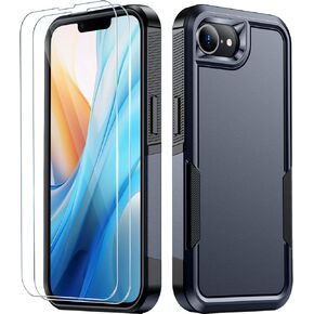 SPIDERCASE Designed for iPhone 16e Case, [12 FT Military Grade Protection] 2 Pack [Tempered Glass Screen Protectors] Heavy Duty Shockproof Case Screen Expanders Magnifiers, Dark Green