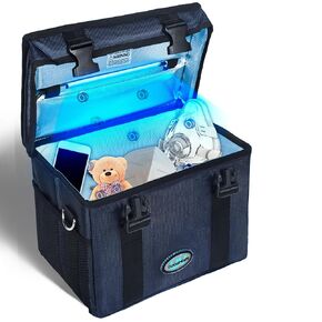 UV Light Sanitizer Box, Portable Foldable Cleaner and Sanitizing Machine with 3-level Timer, UV Cleaner Bag for Toys, Key, Towel, Mask Cleaning Machine USB & Wall Plug-in Charging Blue 12L Ozone-Free