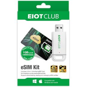 EIOTCLUB eSIM Card & Reader Bundle, Global Travel in USA/Europe/China/Japan | Physical eSIM Adapter for Unlocked Android/iPhone/Router, Unlimited Downloads, Windows & macOS Support in Saudi Arabia