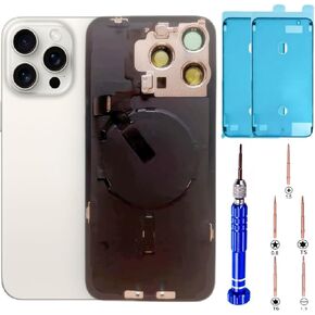 15 Pro Max Back Glass Replacement Kit with Plate & Flex Cable and All Parts, White Titanium, 6.7 Inch for iPhone 15Pro Max Back Cover Glass, with Repair Tools (White Titanium)