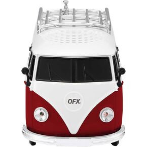 QFX Bluetooth 1961 Retro Mini Bus Speaker, 2-Inch Speaker, Hands-Free Link, Built-in Microphone, FM Radio, and LED Party Lights, Blue - BT-1961-RED