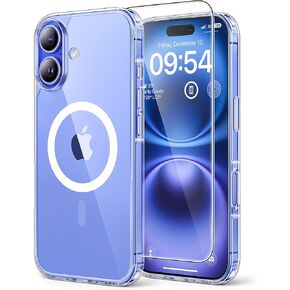Tauri 3 in 1 for iPhone 16 Case ، متوافق مع Magsafe [مضاد للأصفر] مع حماة شاشة 2x ، وحماية من الدرجة العسكرية ، وحالة الهاتف المغناطيسي النحيف المقاومة للصدمات لـ iPhone 16 6.1 "، Clear