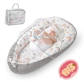 Baby Lounger for Newborn, Detachable Mosquito - Newborn Lounger Cover for 0-24 Months, Breathable & Portable Infant Lounger - Soft Baby Floor Seat Cover for Travel, Newborn Essentials - Grey