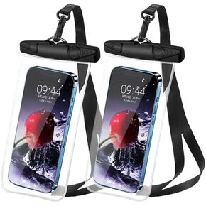 Waterproof Phone Pouch, Waterproof Phone Case with Lanyard for iPhone, Samsung, IPX8 Cellphone Beach Dry Bag Kayak Cruise Ship Essentials 2Pack-7.5" Black Orange