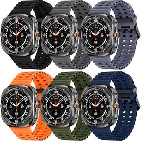 6-Pack Marine Sport Band Compatible with Galaxy Watch Ultra Bands 47mm (2024), Samsung Watch 7 Ultra Bands for Men Women, Breathable Ocean Silicone Strap No Gap Design