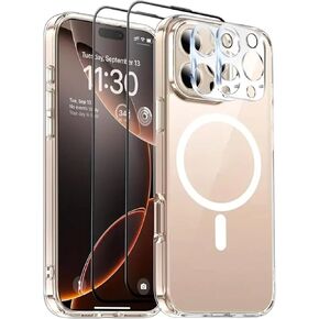 Case for iPhone 15 Plus Case Magsafe - 5 in 1 Compatible with Magsafe Ultra Slim & Lightweight 1 Clear Cover, 2 Screen Protectors, 2 Lens Protector - Shockproof - Anti Yellowing, Magnetic Phone Cover