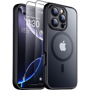 SPIDERCASE Designed for iPhone 16 Case, Magnetic Translucent [2+Full Coverage Tempered Glass Screen Protector] [Full Camera Protection] Anti-Fingerprint Anti-Scratch for iPhone 16 6.1", Black