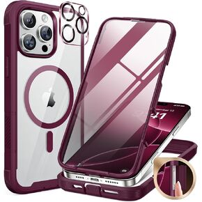Miracase Magnetic for iPhone 16 Pro Case Full-Body Phone with Built-in Glass Screen Protector, [Compatible with MagSafe] Military Drop Proof 16 Pro Cover Bumper 6.3 inch, Plum