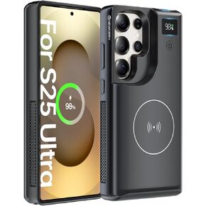 NewDery for Samsung Galaxy S25 Ultra Battery Case 6.9 "، 10000mah power bank مع عرض LED ، وشاحن Qi Wireless و 20W USB C السريع ، Sync-Data مدعوم الأسود
