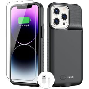 BOPPS Battery Case for iPhone 14 Pro Max/13 Pro Max/14 Plus/12 Pro Max,New Upgraded Powerful 8000mAh Portable Extended Charger Case Cover for iPhone 14 Pro Max/13 Pro Max Charging Case (6.7inch),Black