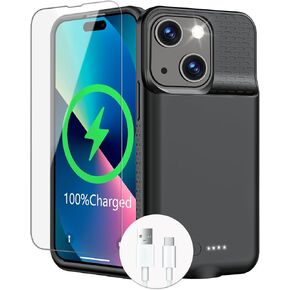 GIN FOXI Battery Case for iPhone 15/15 Pro, 15W Fast Charging Case Charger Ultra-Slim Lightweight 7000mAh Rechargeable Battery Anti-Fall Premium TPU Anti-Slip Charging Case for iPhone 15&15 Pro Black