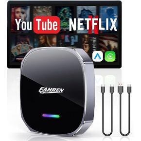 FAHREN 3rd-Gen Wireless Carplay Adapter, Mini Apple Carplay & Android Auto Wireless Adapter for Car, Support Netflix/YouTube/TF Card, No Lag, Plug and Play, Only Fit with iPhone 8+ iOS10+/Android 11+