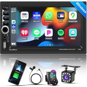 Wireless Apple CarPlay Double Din,7" Car Bluetooth 5.2,FM Car Radio,IPS 1024*600 Touch Screen Car Stereo,Backup Camera,Android Auto,DSP Subwoofer,USB,SWC,MIC,Car Audio Receiver,Car Play,178*100mm,180W