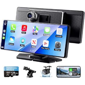 Carplay Screen for Car, 8.1" HD Portable Touch Screen Car Stereo with Android Auto, 4K Dash Cam, 1080P Backup Camera, GPS Navigation, Mirror Link, Bluetooth, AUX, FM Transmitter