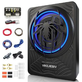 1200W 10" Slim Underseat Car Subwoofer and Amp Package with Ambient Light, Individual Control for Low Pass/Gain/Boost Bass, Loud Stereo Sound, Deep Bass Perfect for Truck/SUV/Jeep/MPV
