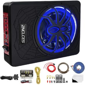 2025 Upgraded 10" 1200W Slim Under Seat Powered Car Subwoofer with Colorful LED Ambient Lights, Car/Truck Audio Sub Built in Amplifier Outstanding Heat Dissipation, Powerful Bass for Passion Driving