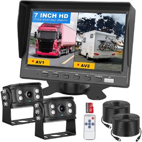 Dual RV Backup Camera 7 Inch 4K Display Screen Voice Control System IP68 Infrared Night Vision Wide Angle Reverse Camera RV Trucks Tractors Car Videorecorders （12-24V）