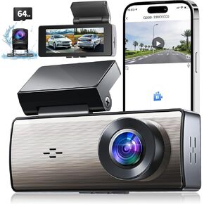 4K Dash Cam Front and Rear,4K/1080P Dashcam for Cars,Built-in 64G Card,APP Control,HDR Night Vision,24H Parking Mode,Loop Recording,Support 512GB Max(Dash cam Front and Rear)