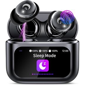 Sleep Earbuds Bluetooth 5.4 in Ear Smart Touch Screen Ear Buds, 48H Playtime Mini Sleep Headphones Small Design for Side Sleepers, Crystal-Clear Calls, 5 EQ Modes, IPX7 Waterproof Earphones Black