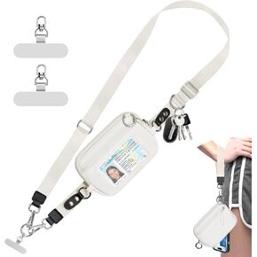 Clip and Go Strap for Phone with Wallet Crossbody Phone Lanyard Adjustable and Detachable RFID Wristlet Wallet with ID Window and Zipper, Black