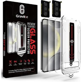 9H Tempered Glass Screen Protector for Samsung with Smart Installation Tool, Automatic Fine Dust Removal and Camera Protector 2 Pack (Samsung S24)