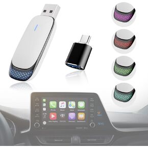 2in1 Wireless Carplay Adapter & Andriod Auto Adapter,Plug/Play Easy Setup Automatic Reconnect Convert Wired to Wireless Car Play Dongle for Car 2016+ iPhone iOS 10+ Smartphone Android 11+White