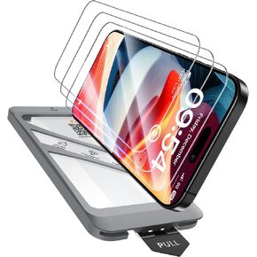 TAURI 4 in 1 for iPhone 16 Screen Protector, 3 Pack Tempered Glass Film + 1 Dust Free Easy Installation Tool, [9H Hardness] Bubble Free Micro-curved Edges HD Screen Protector for 16