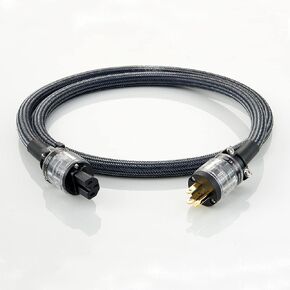 HiFi Power Cable AC Power Cord 3-Prong US Plug, 12AWG Audiophile Power Line with Braided Sleeves for Power Filter, Turntable, Amplifier, CD Player, Transparent Plug, 3.3FT/ 1m