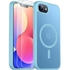 SPIDERCASE Designed for iPhone 16e Case, Magnetic Translucent Matte Case with 2PCS Tempered Glass Screen Protector Anti-Scratch Anti-Fingeprint Slim Phone Case for iPhone 16E 2025 6.1'', Black