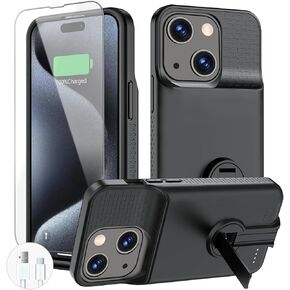 BOPPS Battery Case for iPhone 13/13 Pro/14/14 Pro【Invisible Stand】 Ultra-Slim 7000mAh Portable Rechargeable Protective Extended Charger Cover for iPhone 13,13 pro,14,14 pro Charging Case-Black