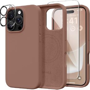 GONEZ Magnetic for iPhone 16 Pro Case, Compatible with MagSafe, [Screen Protector + Camera Lens Protector], Silicone Shockproof Anti-Scratch Protective Phone Case 6.3 inch, Stone