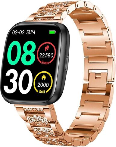 Compatible with EGQINR Smartwatch Bands, Lamshaw 18mm, 20mm, 22mm Women Jewelry Bling Diamond Metal Dressy Adjustable Replacement Strap Compatible for EGQINR H31, H38, H52, T90, T32, P103, Watch HT, HT12, P88, T42 in Kuwait